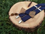  Men's set - wooden bow tie, cufflinks and braces