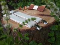  Men's set - wooden bow tie, cufflinks and braces