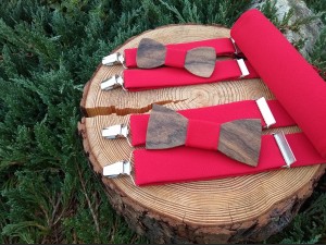  Men's set - wooden bow tie and braces