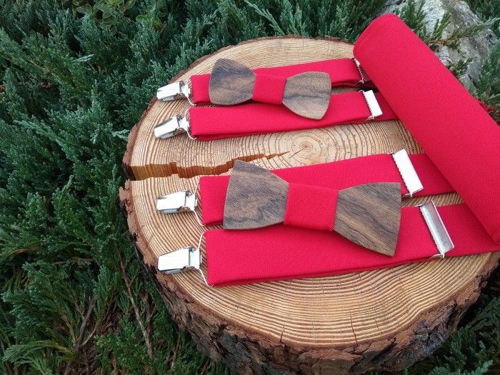  Men's set - wooden bow tie and braces