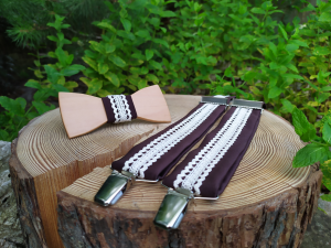 Men's wooden bowtie and braces