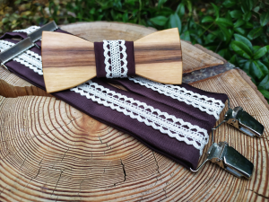 Men's wooden bowtie and braces