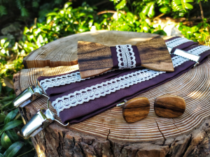 Men's wooden bowtie and braces