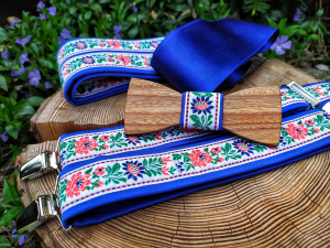 Folklore set - wooden bowtie, braces and women's belt