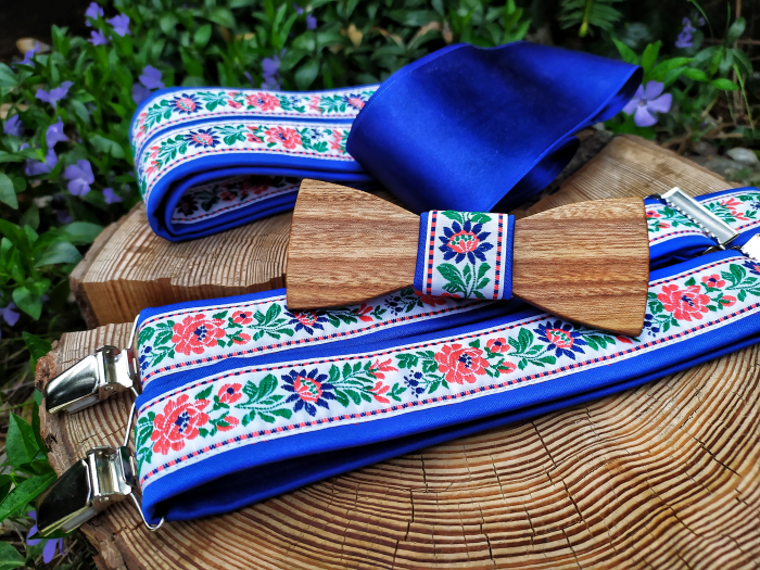 Folklore set - wooden bowtie, braces and women's belt